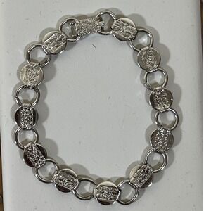 Sarah Coventry Vintage Silver Tone Floral Medallion Link Bracelet‎